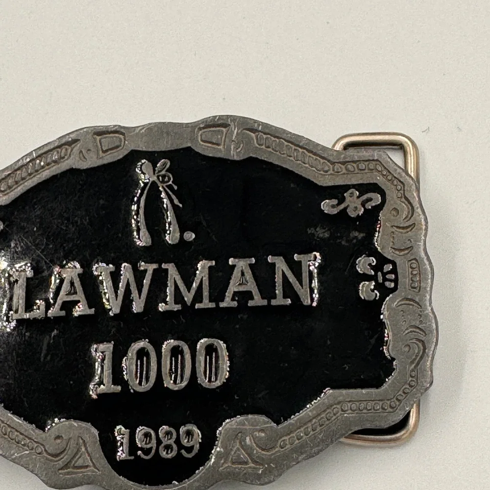 Vintage Lawman 1000 Belt Buckle 1989 Black Enamel Western Made in USA CD Hit